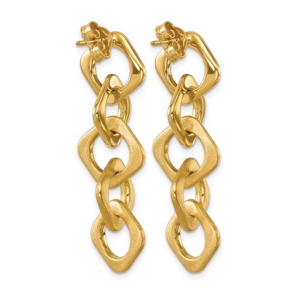 Herco 14K Polished and Satin Fancy Square Link Post Dangle Earrings