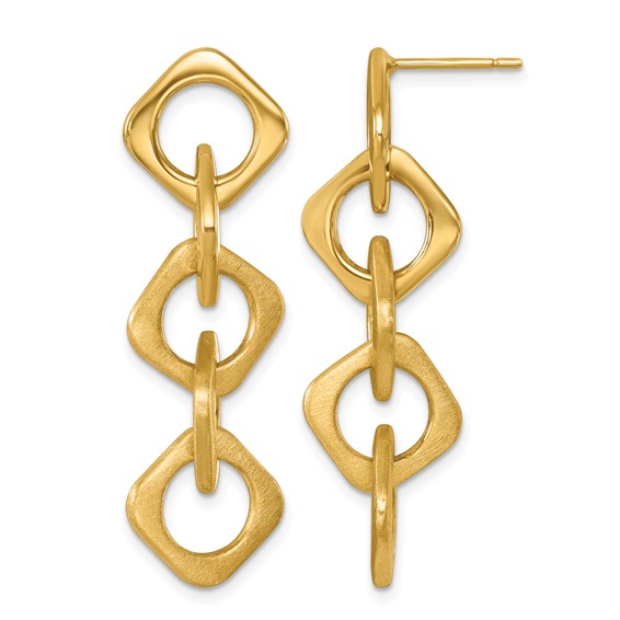 Herco 14K Polished and Satin Fancy Square Link Post Dangle Earrings