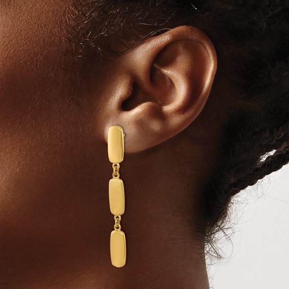 Herco 14K Polished and Satin Rectangular Link Post Dangle Earrings