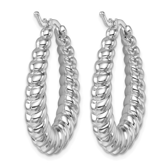 Herco 14K White Gold Rhodium-plated Polished and Grooved Graduated Oval Hoop Earrings