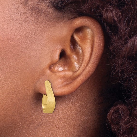 Herco Gold Polished and Brushed Swirl Hoop Earrings