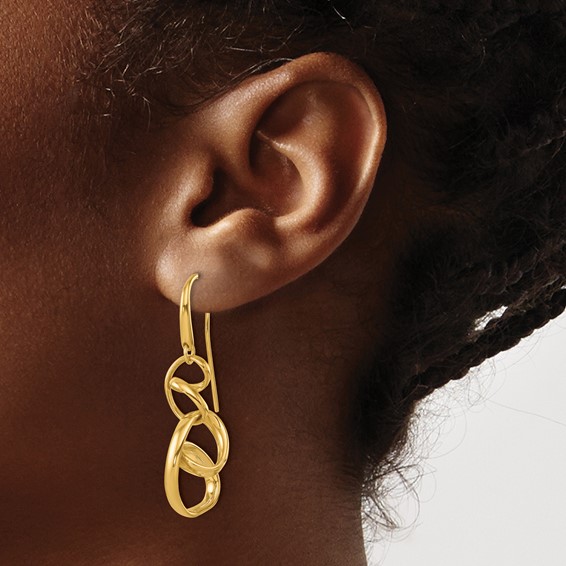 Herco 14K Polished Fancy Contemporary Swirl Shephard Hook Dangle Earrings