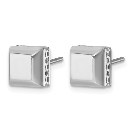 Herco 14K White Gold Rhodium-plated Polished Beveled Edge Square Post Earrings