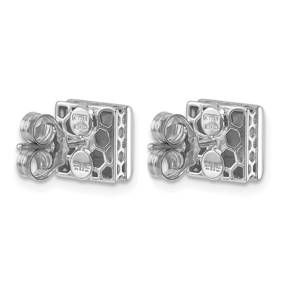 Herco 14K White Gold Rhodium-plated Polished Beveled Edge Square Post Earrings