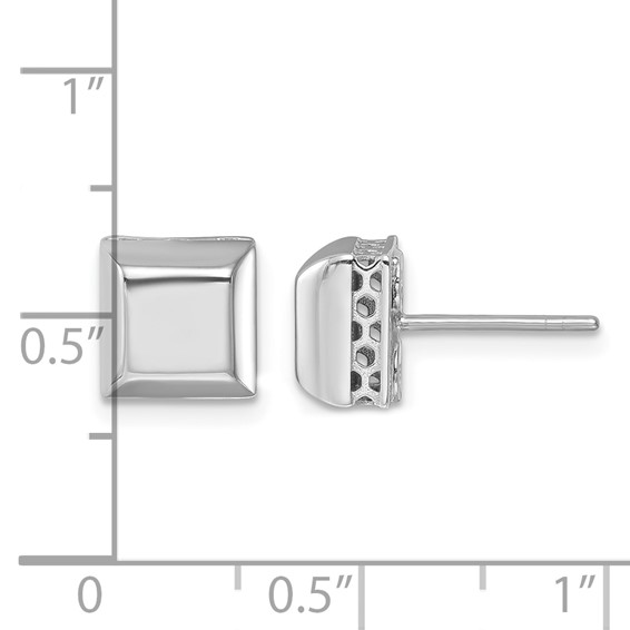 Herco 14K White Gold Rhodium-plated Polished Beveled Edge Square Post Earrings