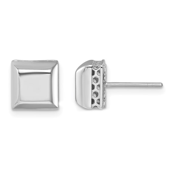 Herco 14K White Gold Rhodium-plated Polished Beveled Edge Square Post Earrings