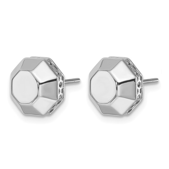 Herco 14K White Gold Rhodium-plated Polished Beveled Edge Octagon Post Earrings
