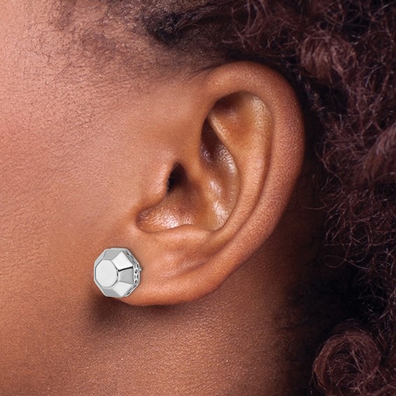 Herco 14K White Gold Rhodium-plated Polished Beveled Edge Octagon Post Earrings