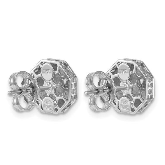 Herco 14K White Gold Rhodium-plated Polished Beveled Edge Octagon Post Earrings