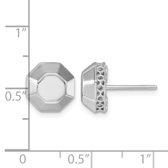 Herco 14K White Gold Rhodium-plated Polished Beveled Edge Octagon Post Earrings