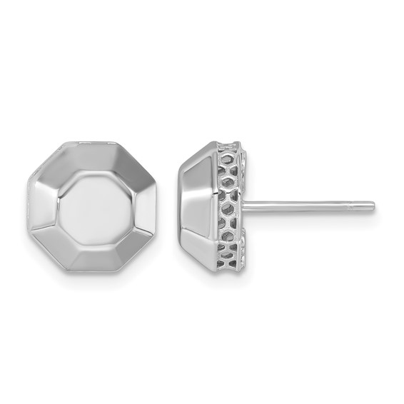 Herco 14K White Gold Rhodium-plated Polished Beveled Edge Octagon Post Earrings