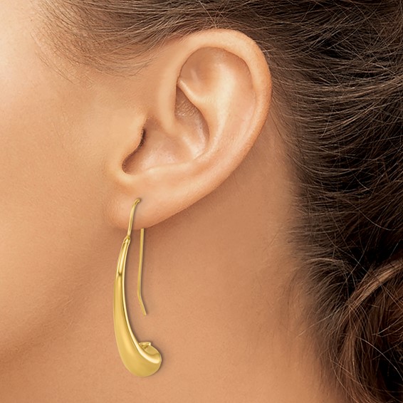 Herco 14K Polished Curved Teardrop Threader Earrings
