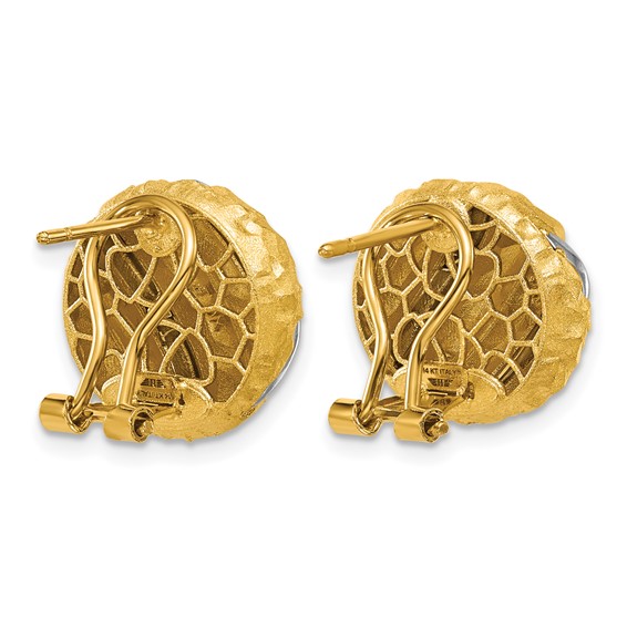 Herco 14K with White Rhodium Textured Circle Omega Back Earrings