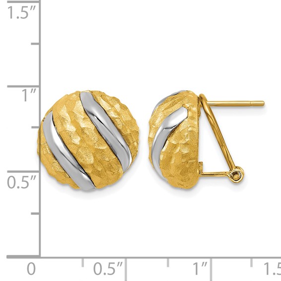 Herco 14K with White Rhodium Textured Circle Omega Back Earrings