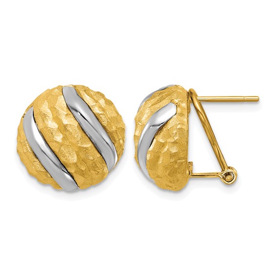 Herco 14K with White Rhodium Textured Circle Omega Back Earrings