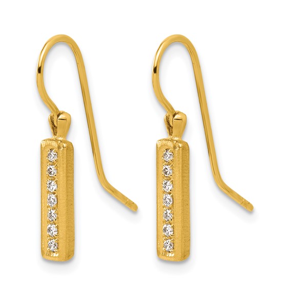 Herco 14K Polished and Textured Diamond Bar Dangle Earrings