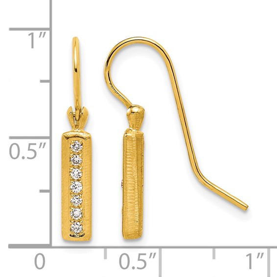 Herco 14K Polished and Textured Diamond Bar Dangle Earrings