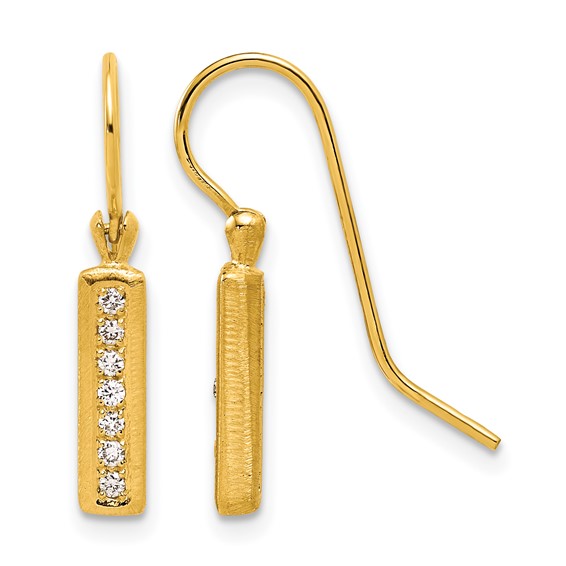 Herco 14K Polished and Textured Diamond Bar Dangle Earrings