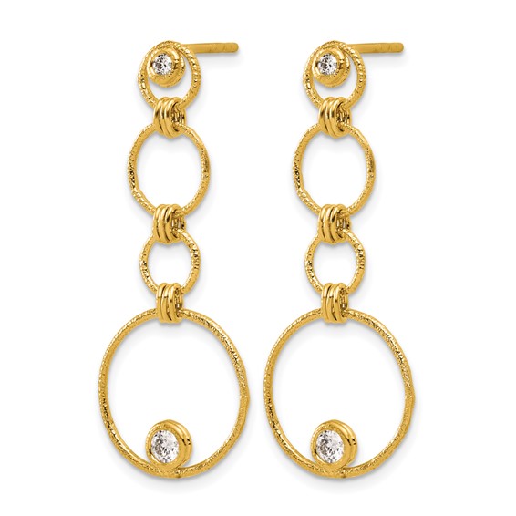 Herco 14K Textured Fancy Diamond Circles Post Dangle Earrings