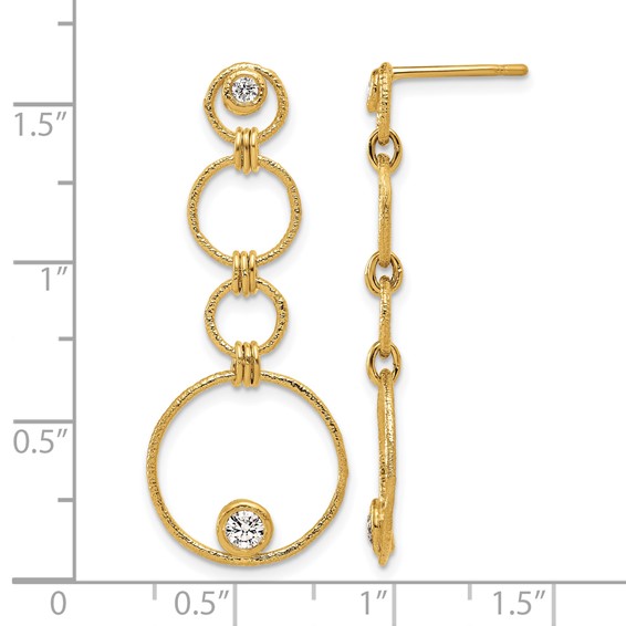 Herco 14K Textured Fancy Diamond Circles Post Dangle Earrings