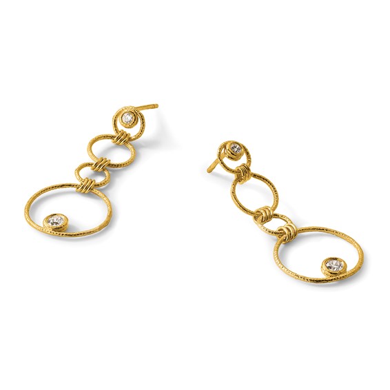 Herco 14K Textured Fancy Diamond Circles Post Dangle Earrings