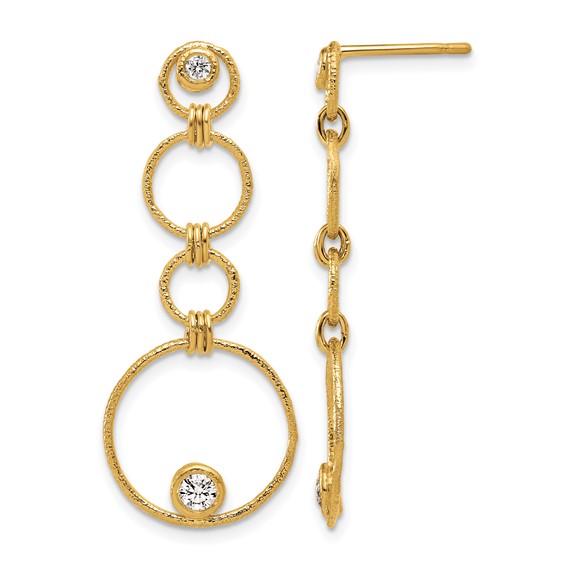Herco 14K Textured Fancy Diamond Circles Post Dangle Earrings