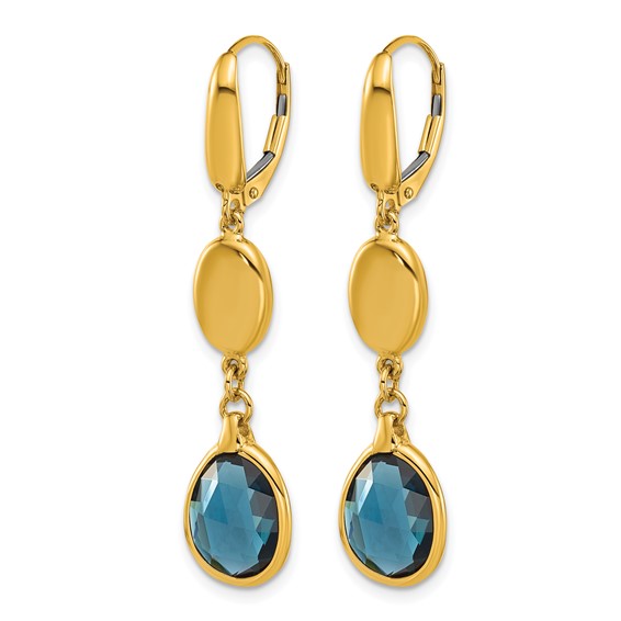 Herco 14K Polished London Blue Topaz and Ovals Leverback Dangle Earrings