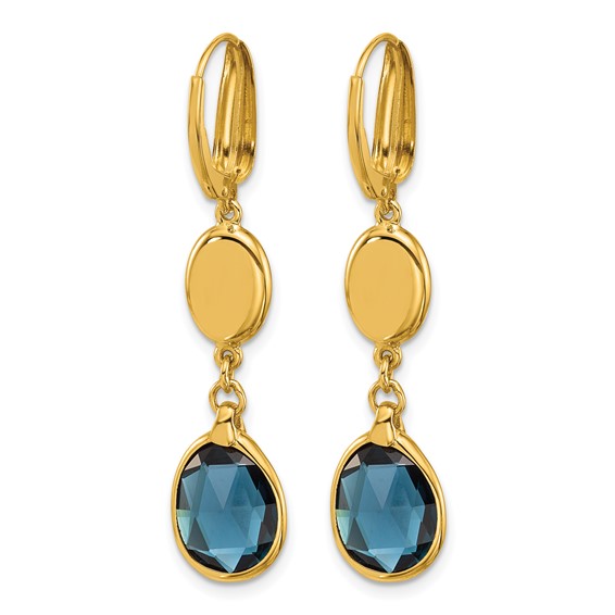 Herco 14K Polished London Blue Topaz and Ovals Leverback Dangle Earrings