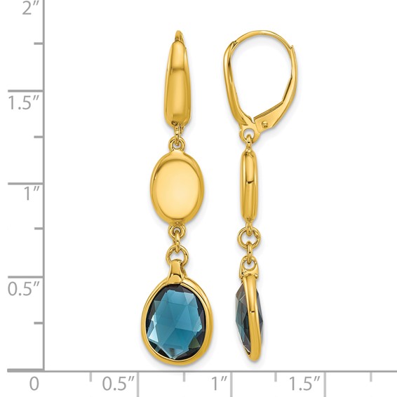 Herco 14K Polished London Blue Topaz and Ovals Leverback Dangle Earrings