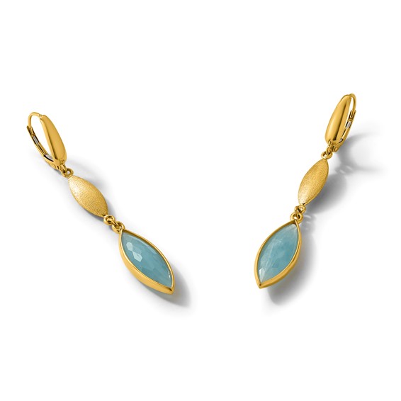 Herco 14K Polished London Blue Topaz and Ovals Leverback Dangle Earrings