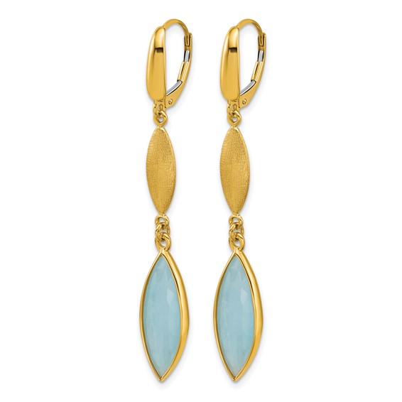 Herco 14K Brushed Aquamarine Navette Leverback Dangle Earrings
