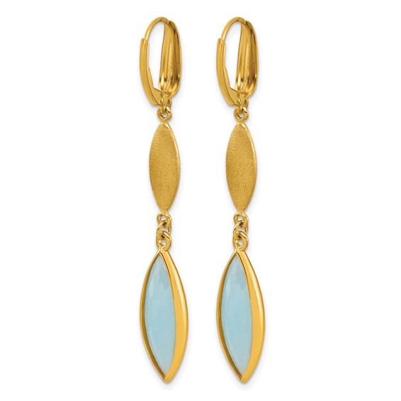 Herco 14K Brushed Aquamarine Navette Leverback Dangle Earrings