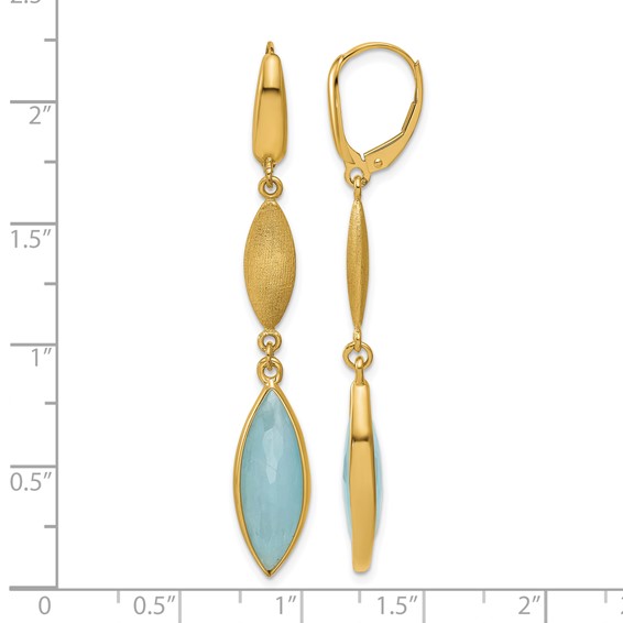 Herco 14K Brushed Aquamarine Navette Leverback Dangle Earrings