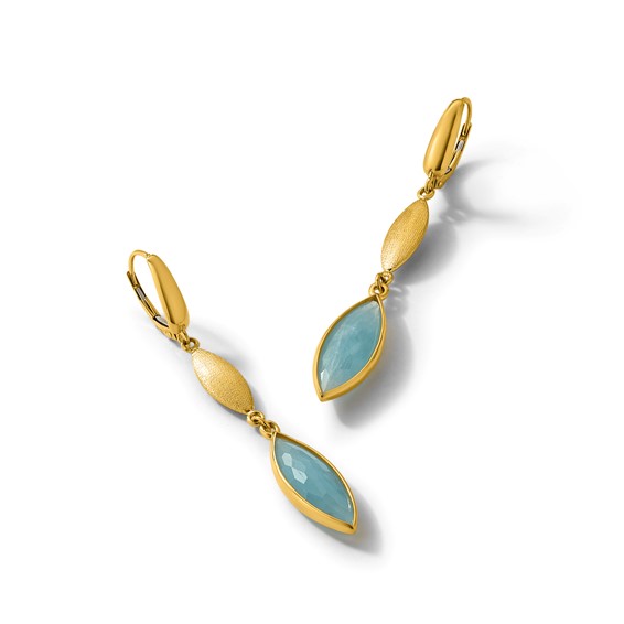 Herco 14K Brushed Aquamarine Navette Leverback Dangle Earrings