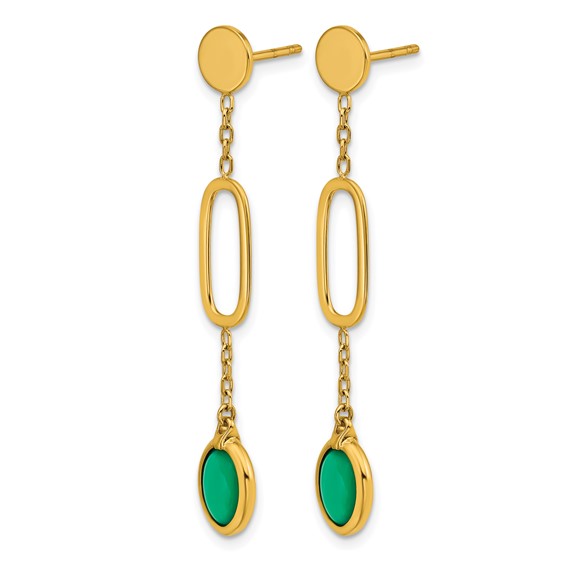 Herco 14K Polished Fancy Green Agate Ovals Post Dangle Earrings