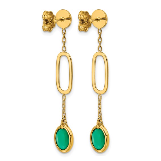 Herco 14K Polished Fancy Green Agate Ovals Post Dangle Earrings