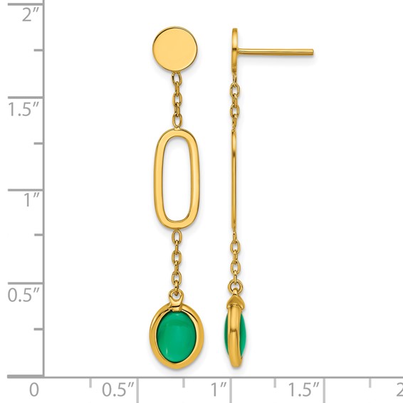 Herco 14K Polished Fancy Green Agate Ovals Post Dangle Earrings