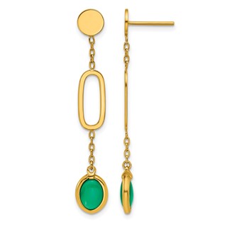Herco 14K Polished Fancy Green Agate Ovals Post Dangle Earrings