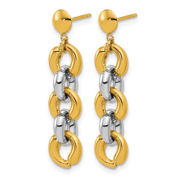 Herco 14K Two-tone Polished 10.0mm Round Link Post Dangle Earrings