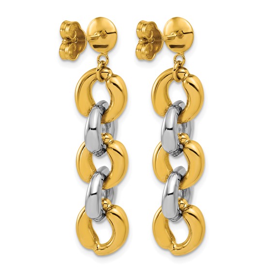 Herco 14K Two-tone Polished 10.0mm Round Link Post Dangle Earrings