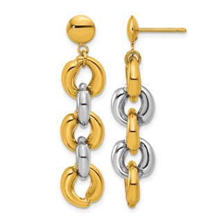 Herco 14K Two-tone Polished 10.0mm Round Link Post Dangle Earrings