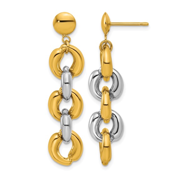 Herco 14K Two-tone Polished 10.0mm Round Link Post Dangle Earrings