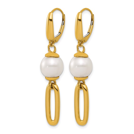 Herco 14K Freshwater Cultured Pearl and Paperclip Link Leverback Dangle Earrings
