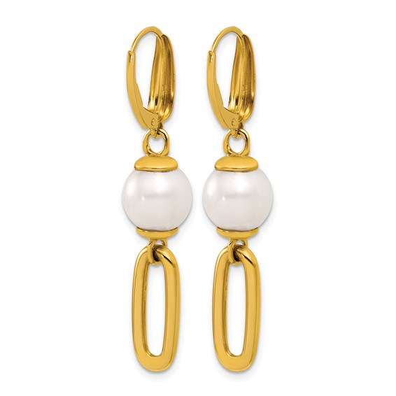 Herco 14K Freshwater Cultured Pearl and Paperclip Link Leverback Dangle Earrings