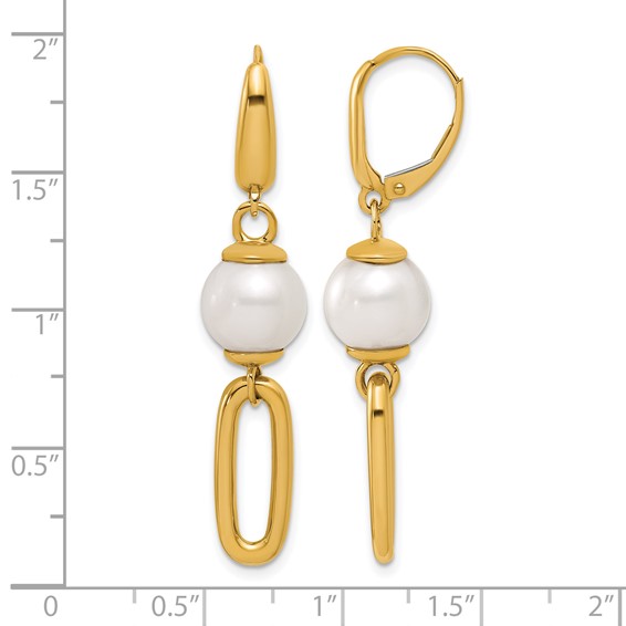 Herco 14K Freshwater Cultured Pearl and Paperclip Link Leverback Dangle Earrings