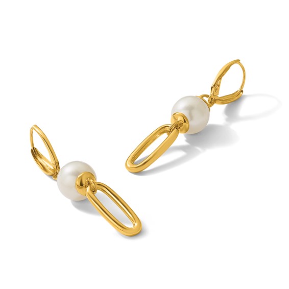 Herco 14K Freshwater Cultured Pearl and Paperclip Link Leverback Dangle Earrings