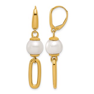 Herco 14K Freshwater Cultured Pearl and Paperclip Link Leverback Dangle Earrings