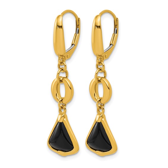 Herco 14K Triangular Onyx and Circle Leverback Dangle Earrings