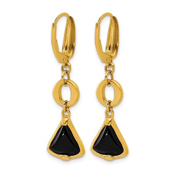 Herco 14K Triangular Onyx and Circle Leverback Dangle Earrings