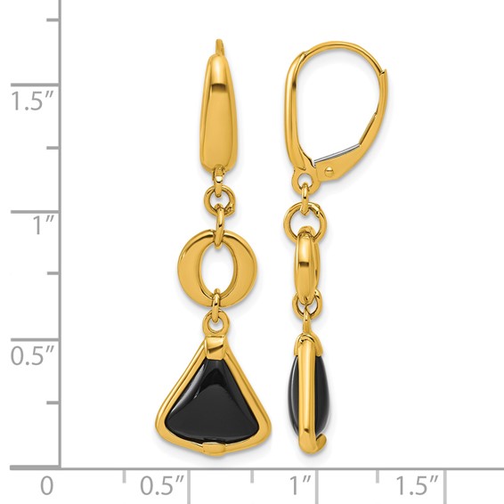 Herco 14K Triangular Onyx and Circle Leverback Dangle Earrings